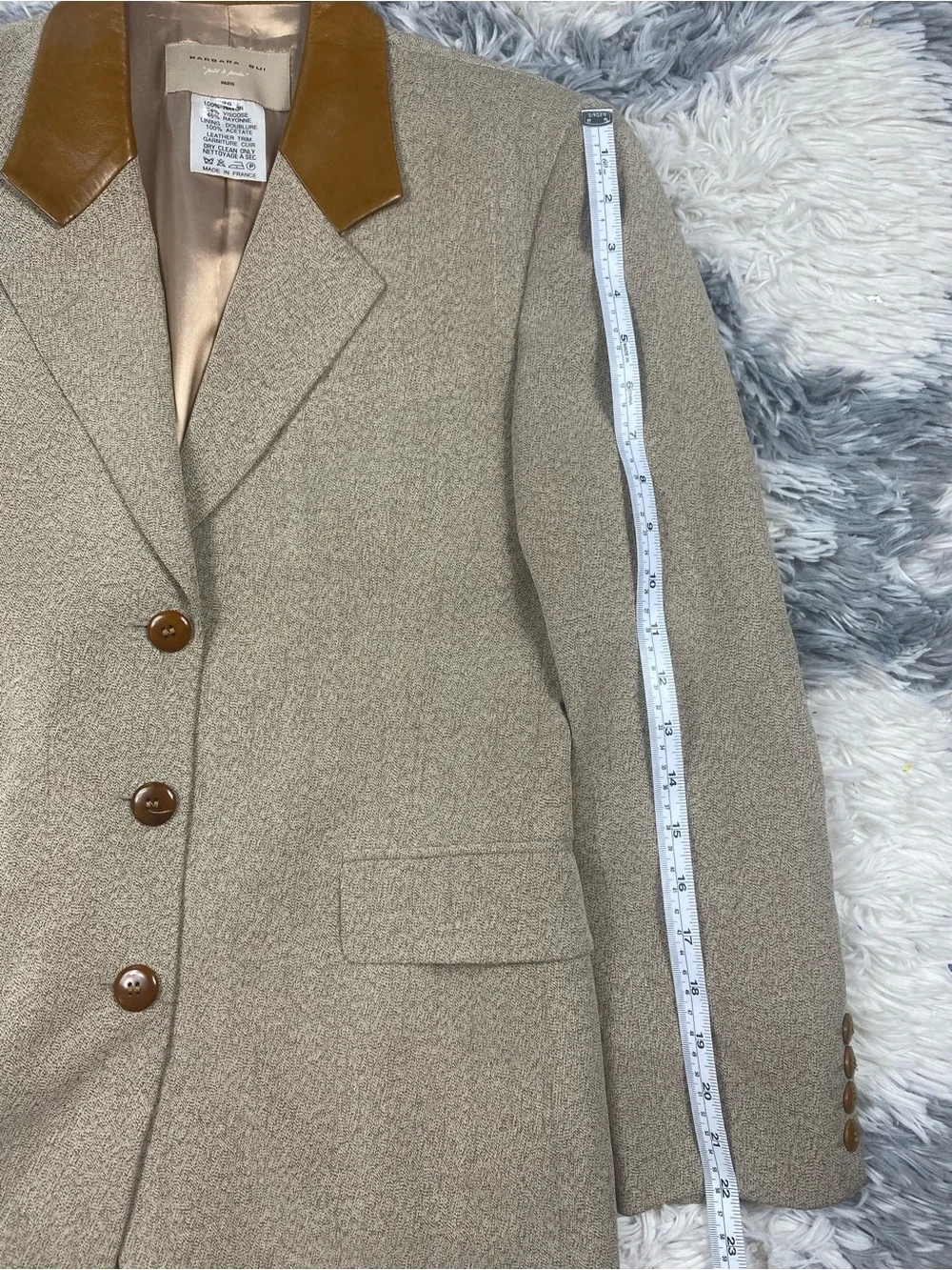 Barbara Bui Blazer Womens Brown Gray  Leather Trim Suit Jacket Business Chic